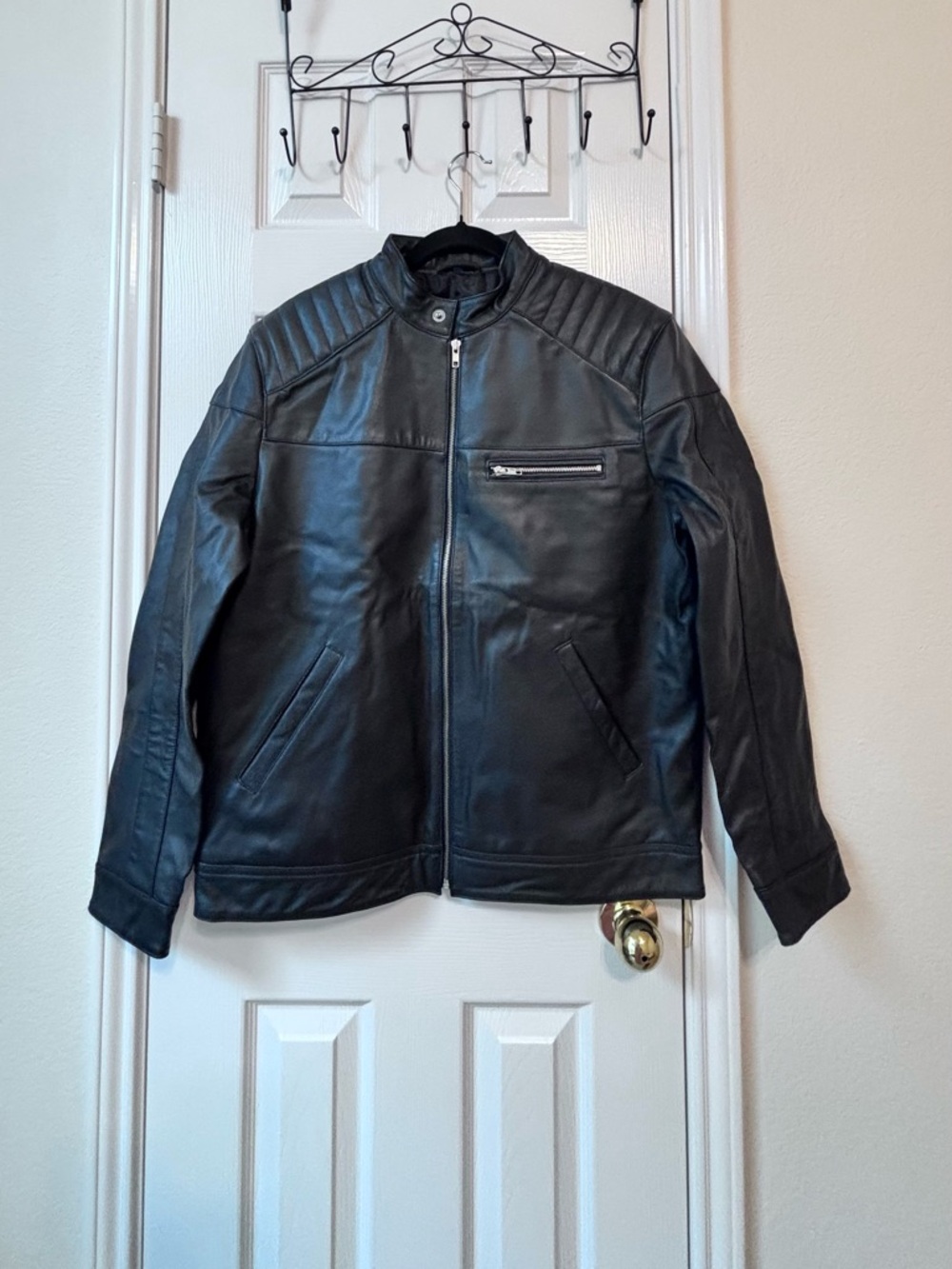 Men's Black Leather Zip-Front Jacket Brand New